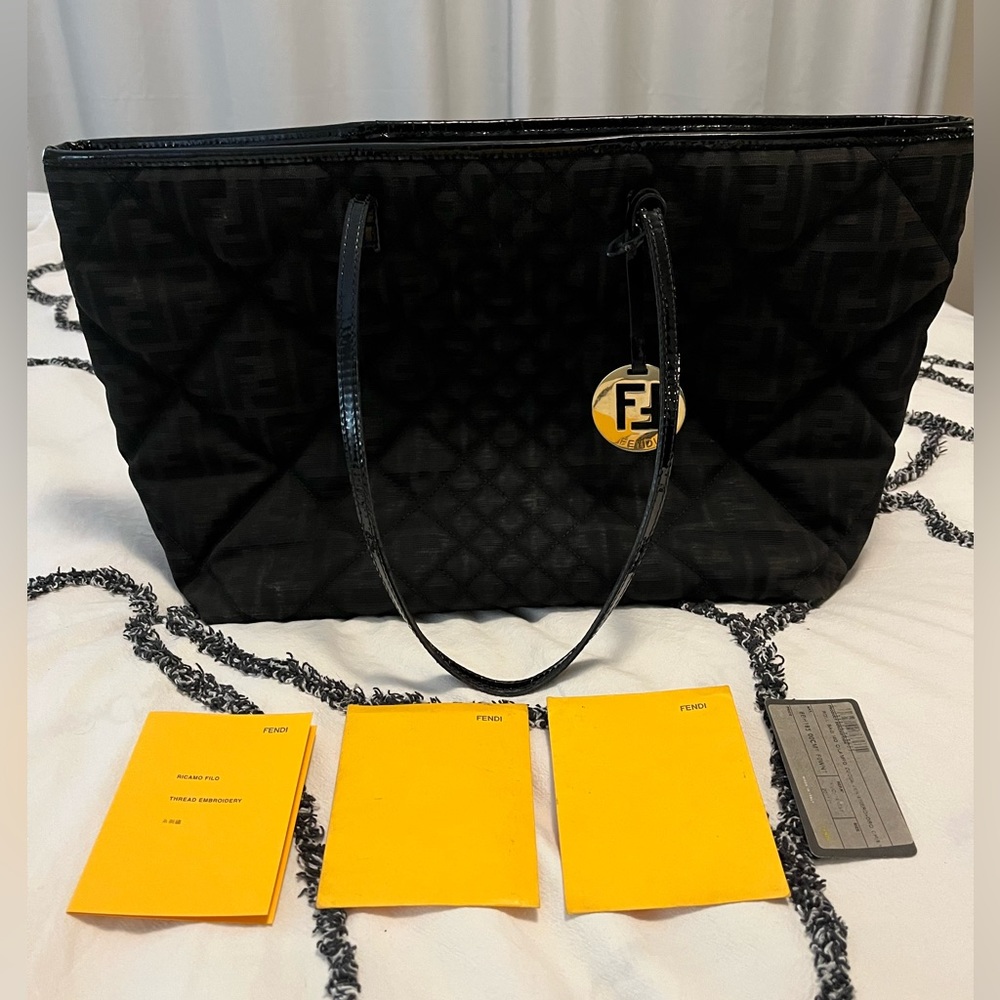 Fendi Zucca Black tote with zipper